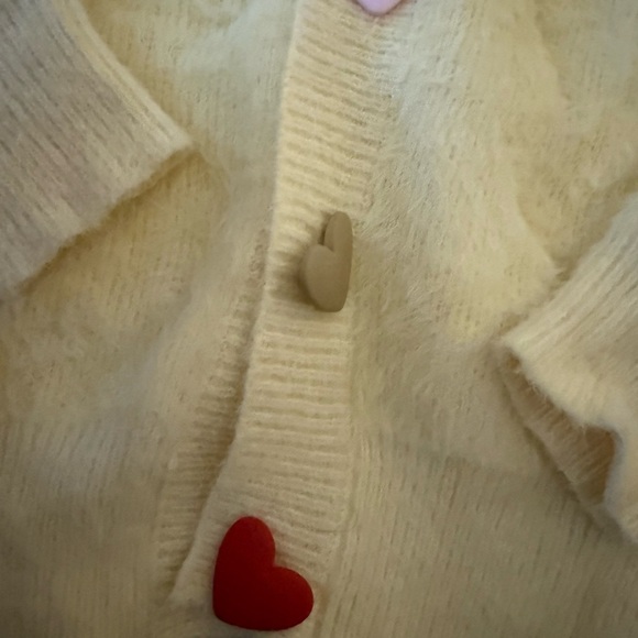 Cozy Cream Cardigan Sweater with Heart Accents - Picture 5 of 6